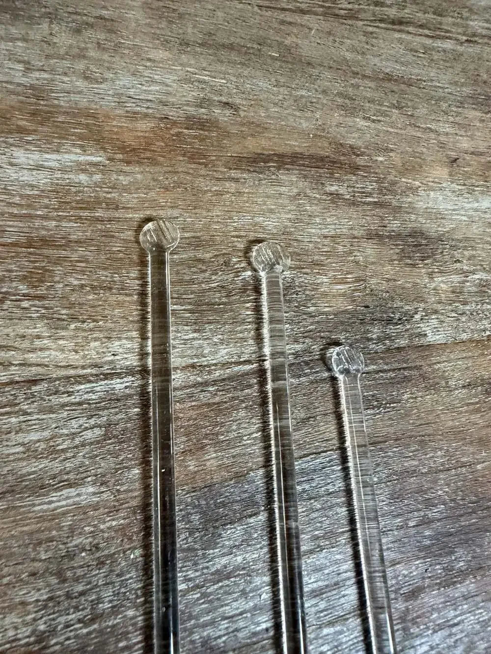 Set of 3 Vintage Clear Glass Cocktail Swizzle Stir Sticks